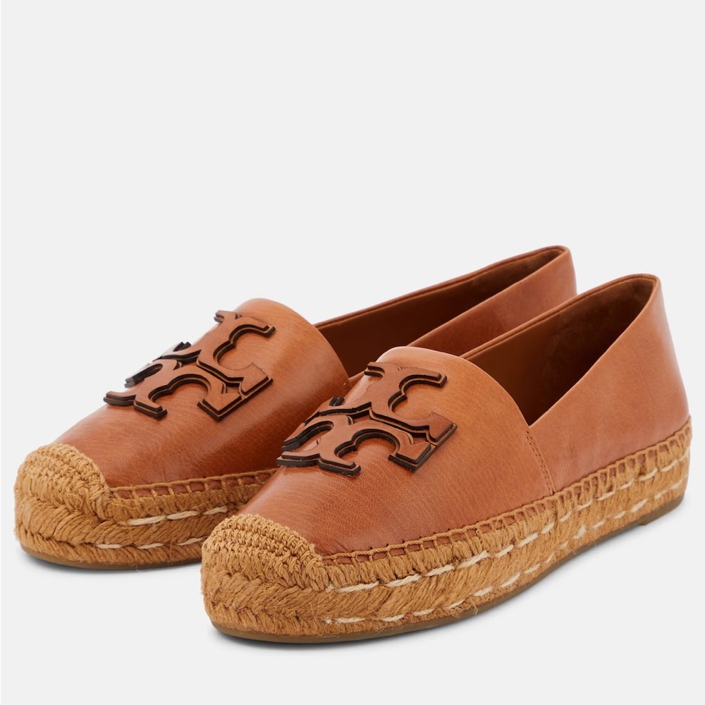 Tory Burch Ines Logo Patch Espadrille Tan Raffia Leather Loafer